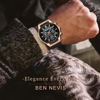 BEN NEVIS Silikono Mens Quarzt Laikrodžiai Klasikinis Mados Rosegold Žiūrėti Vyras su Chronograph 30m atsparus Vandeniui Laikrodis Vyrų Laikrodis