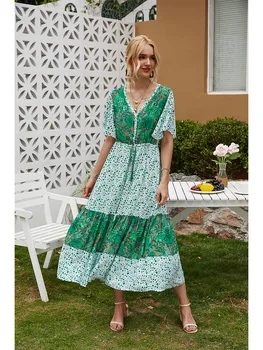Naujas naujas atsitiktinis Moterų suknelės, drabužiai gali Vasaros Suknelė Moterų spausdinti gėlių Atsitiktinis moterų V-kaklo big swing suknelė