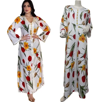 Naujas Bangladešas Abaja Musulmonų Moterų Suknelė Gėlių Spausdinti Kaftan Dubajus Skraiste Turkijos Turkija Caftan Islamo Drabužių Arabų Suknelė Ramadanas