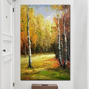 Impresionistų rudens medžiai su aukso lapai rankomis dažyti kraštovaizdžio naftos tapyba ant drobės vertikalus 60x90cm neįrėminti