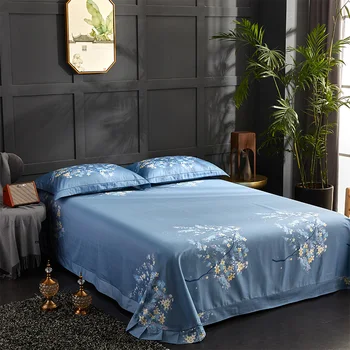 Elegantiškas Gėlių Spausdinti Mėlyna Patalynės Komplektas Queen ' King Size Medvilnės Antklode Padengti paklodės su Užvalkalas