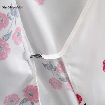 SheMujerSky Vasarą V-kaklo Ruffles Suknelė Moterims trumpomis Rankovėmis Gėlių Spausdinti Mini Suknelė 2021 Wrap Suknelės