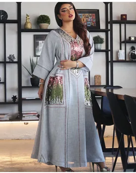 Ramadanas Musulmonų Moterų Suknelė Embroiedery Blizgančiais Turkija Indija Abaja Chalatai Djellaba Islamo Drabužių Šalies Vestidos Elegantiškas Apdaras