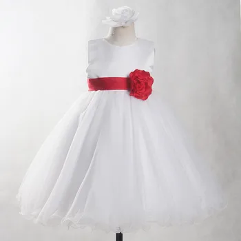 FG82 Nekilnojamojo Nuotraukas Yiaibridal Raudona juosta Ir Gėlės Balta Pirmos Komunijos Suknelė Kamuolys Chalatai Vaikams