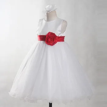 FG82 Nekilnojamojo Nuotraukas Yiaibridal Raudona juosta Ir Gėlės Balta Pirmos Komunijos Suknelė Kamuolys Chalatai Vaikams