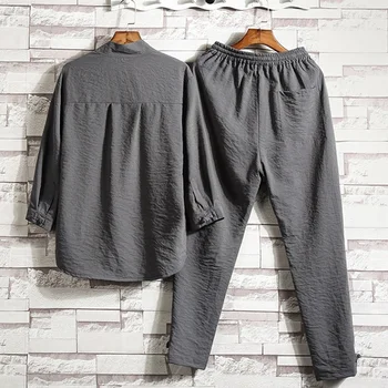 Tradicinės kinų drabužių vyrams dviejų dalių komplektas viršaus ir kelnės atsitiktinis palaidų drabužių rinkiniai internete kinų parduotuvės TA250