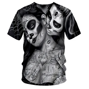 UJWI 3D V-kaklo marškinėliai Moteris Vyrų Kaukolės Klounas marškinėlius Spausdinti Pekino Operos Vasaros Viršūnes Atsitiktinis Tees Trumpas Rankovės Streetwear Helovinas