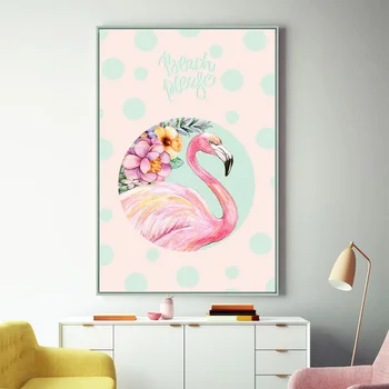 Šiaurės Stiliaus Mielas Gyvūnų Drobės Tapybos Pink Flamingo Vienaragis Namų Dekoro Plakatas Gyvenimo Kambario, Miegamasis Spausdinti Nuotrauką