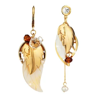 Asimetrinė multi-lygio kristalų shell perlų auskarai mados lapai, gėlės ausų papuošalai moterų partijos priedai