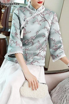2021 derliaus satino qipao striukė kinų stiliaus cheongsam paltą moteris kinijos klasikinės qipao kailis kinų stiliaus arbatos kostiumas