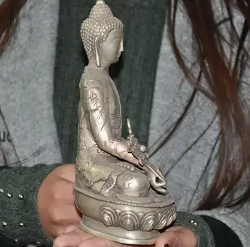 Tibeto Budistų šventykla sidabro Medicina Buddha Sakyamuni Shakyamuni budos statula
