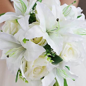 Iffo high-end užsakymą nuotakos ranką, turintis gėlių puokštė nuotaka kaštonų lelija balta rožė žali lapai su žiedlapių kaspino 