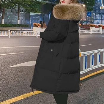 Žemyn Kamšalu Striukė Moterų Žiemos Paltai 2020 M. Vidurio-ilgis Prarasti Didelis Kailių Apykaklės Paltai Sutirštės Šiluma Su Kišenėje Moterų Nauja