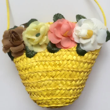 Wenjie brotherHand-megzti paplūdimio gėlių šiaudų kotelis rankinėje rotango krepšys pečių maišą mielas gėlių šiaudų maišą Mini 