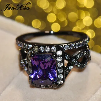 JUNXIN Prabanga Moterų Big Violetinė Piršto Žiedą Juodojo Aukso Užpildytas Papuošalai Derliaus Vestuvinis Žiedas Nustatyti Pažadas Žiedai Moterims