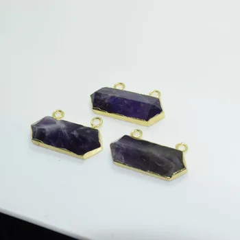 Aukso Švytuoklės Natūralaus Akmens Pakabukas amuletas, talismanas Geometrinis Amethysts šešiakampe Violetinė Kvarco kristalo ilgio papuošalai, aksesuarai