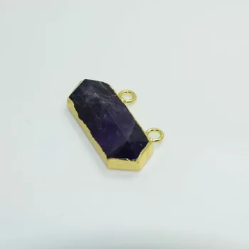 Aukso Švytuoklės Natūralaus Akmens Pakabukas amuletas, talismanas Geometrinis Amethysts šešiakampe Violetinė Kvarco kristalo ilgio papuošalai, aksesuarai