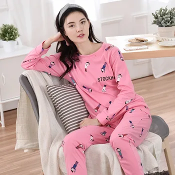 Moterų pižama rudenį ir pavasarį ponios megztinis pižama naują atsitiktinis kvėpuojantis ilgomis rankovėmis kelnės pajama komplektai moterų pižama