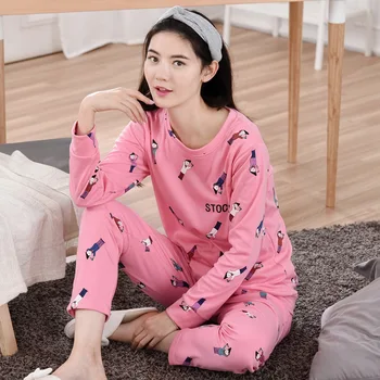 Moterų pižama rudenį ir pavasarį ponios megztinis pižama naują atsitiktinis kvėpuojantis ilgomis rankovėmis kelnės pajama komplektai moterų pižama