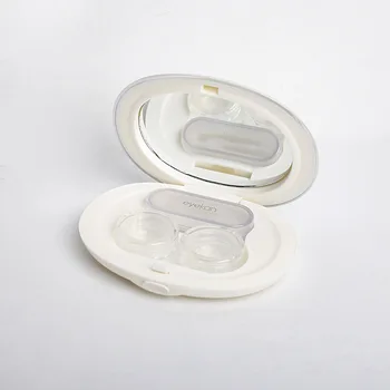 Ovalo formos Kontaktinių Lęšių Atveju su Veidrodžiu vientisos Spalvos Nešiojamų Kompaktinių Miltelių Dėžutė Kosmetikos Kontaktiniai Lęšiai Saugojimo Bylos