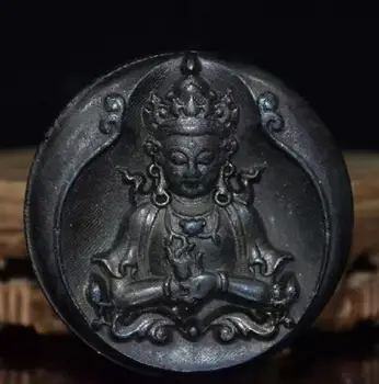 Hongshan kultūros archaize juodasis geležies meteoritas Goddess of mercy pakabukas statula