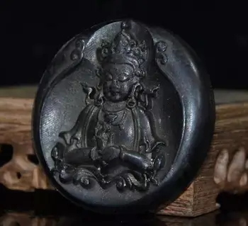 Hongshan kultūros archaize juodasis geležies meteoritas Goddess of mercy pakabukas statula
