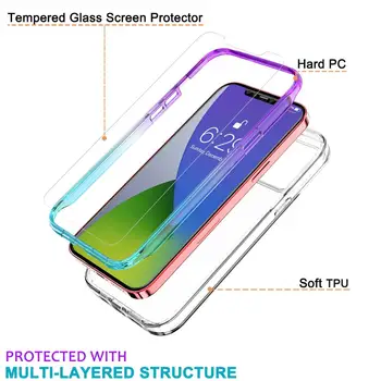 Aišku, PC case For iPhone 12 Mini 11 pro XR X Xs Max 7 8 Plius Dangtelis su 2vnt Grūdintas Stiklas filmas HD Skaidrus Screen protector
