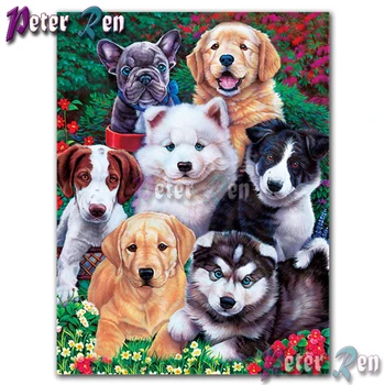 5d gyvūnų Šunų Gėlių Šalies Diamond Tapybos Siuvinėti 