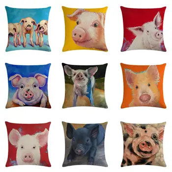 45cm*45cm kiaulių meno, dizaino lino/medvilnės mesti pagalvių užvalkalus sofos pagalvėlė padengti namų dekoratyvinės pagalvės