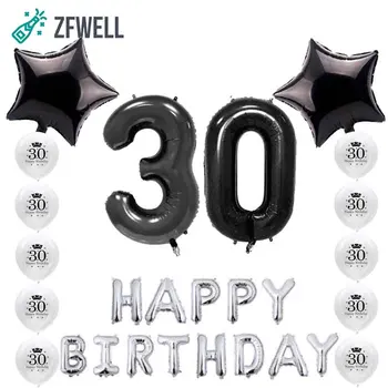 ZFWELL 27pcs/daug 18.21.30 gimtadienio skaitmeninis meilės sidabro juodo aliuminio plėvelės latekso balionų šalis dekoro shower8