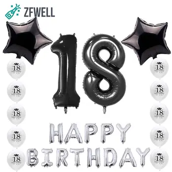 ZFWELL 27pcs/daug 18.21.30 gimtadienio skaitmeninis meilės sidabro juodo aliuminio plėvelės latekso balionų šalis dekoro shower8