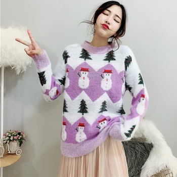 Puloveriai Moterims Megztiniai 2020 M. Rudens Žiemos Kalėdų Spausdinti Šiltas Kawaii Korėjos Ulzzang Merginos Prarasti Studentų, Moterų Elegantiškas Naujas