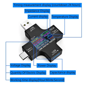 USB 3.0 Tipas-C USB Testeris DC Digital Voltmeter Amperimetor Įtampa Srovės Matuoklis Ammeter Detektorius Maitinimo Banko Įkroviklio Indikatorius