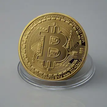 1Pcs Auksą, Padengtą Fizinio Bitcoins Monetos BTC Su Byla Dovana Metalo Antikos Imitacija BTC Monetos Meno Kolekcija