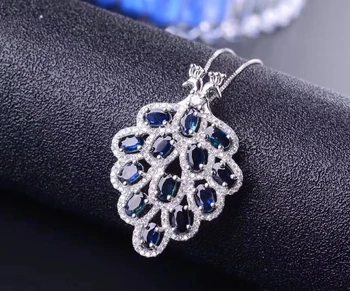 Natūralus mėlynas safyras perlas, romantiškas dvivietis Povas Pakabukas natūralus akmuo pakabukas karoliai S925 sidabro mergina šalies fine jewelry