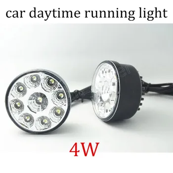 Geriausia pardavimo 2x4W Auto Automobilis LED Apvalus Dieniniai DRL Dienos Vairavimo Lemputė Lemputė Lemputė 12V