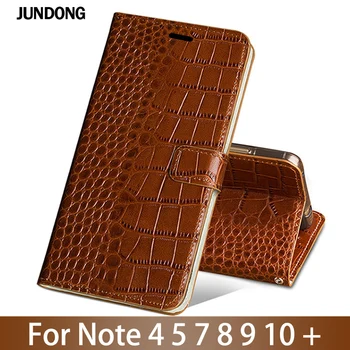Odos Apversti Telefono dėklas, Skirtas Samsung Galaxy Note 4 5 7 8 9 10 Plus atveju karvės odos Krokodilas Tekstūros Kortelių angos Dangtelis