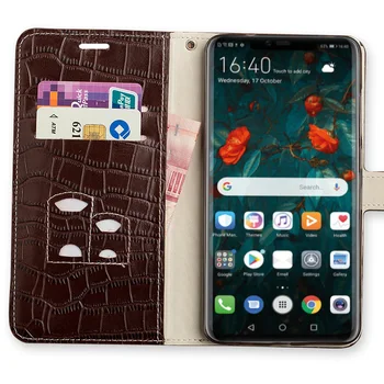 Odos Apversti Telefono dėklas, Skirtas Samsung Galaxy Note 4 5 7 8 9 10 Plus atveju karvės odos Krokodilas Tekstūros Kortelių angos Dangtelis