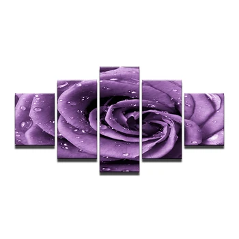 5 Skydelis Drobės Tapybos Decoracion Modulinės Nuotrauką Freskos Sienos Nuotraukas Kambarį HD Spausdinti Violetinės Gėlės Nuotrauką