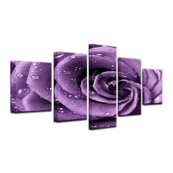 5 Skydelis Drobės Tapybos Decoracion Modulinės Nuotrauką Freskos Sienos Nuotraukas Kambarį HD Spausdinti Violetinės Gėlės Nuotrauką