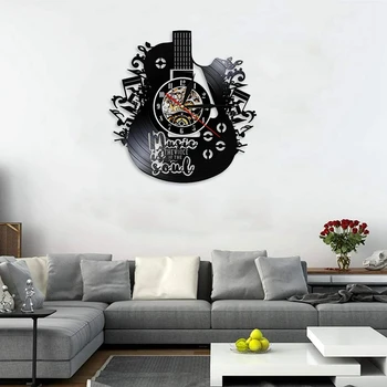 Sieninis Laikrodis Šiuolaikinio Meno Vinilo Įrašas Gitara Pastaba Kabinti Žiūrėti Kambarį Dekoro Miegamojo Muzikos Kambarys