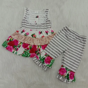 Vaikų vasaros aprangą mergina mados gėlių tunika viršuje juostele capris sluoksnių ziajać baby girl vasaros drabužių rankovių vaikas drabužiai