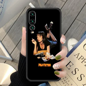 Pulp Fiction Telefoną atveju Huawei P Mate P10 P20 30 P40 10 20 Smart Z Pro Lite 2019 juoda silikono ląstelių padengti minkšta premjero tpu