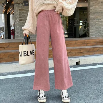 Kelnes Moterys Velvetas Laisvalaikio Harajuku Streetwear Didelis Juosmens Kelnės Moterų Rožinė Rudens Ir Žiemos Plonas Kišenės Naujovė Karšto Pardavimo Ins