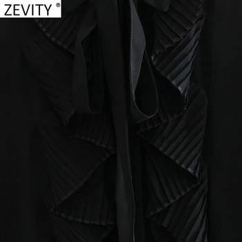 Zevity 2021 Moterų Mados Plisuotos Rankovėmis Kratinys Juoda Smock Palaidinė Office Lady Šifono Raukiniai, Marškiniai, Elegantiškos Blusas Viršūnes LS7687