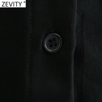 Zevity 2021 Moterų Mados Plisuotos Rankovėmis Kratinys Juoda Smock Palaidinė Office Lady Šifono Raukiniai, Marškiniai, Elegantiškos Blusas Viršūnes LS7687