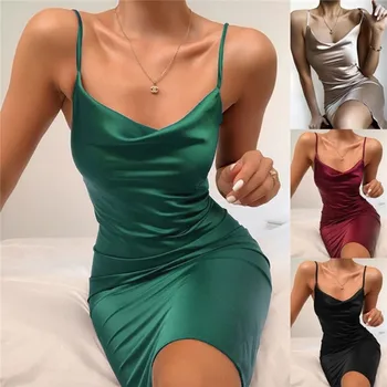 2020 m. Europos Ir Amerikos Moterų Vasarą Naujų Seksualių Slim Stora vientisos Spalvos Ilga Suknelė be Rankovių Apvalkalas
