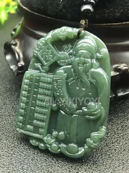 Gražus Gamtos Žalia HeTian Jade Raižyti Kinijos Dievo Turtų Abacus Pasisekė Pakabukas + Nemokamas Karoliai Sertifikatą Fine Jewelry