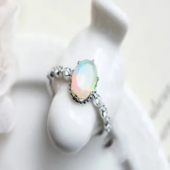 Prabangus Sidabro Padengtą Opalas Žiedas Ovalo Supjaustyti White Opal Vestuvinį Žiedą Kokteilis Moterų Žiedas, Vestuviniai Papuošalai Lover ' s Dovanos