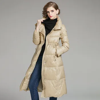 Naujausias žiemos moterų temperamentas tirštėti mados stovėti apykaklės, ančių pūkų paltai negabaritinių vidutinio ilgio moterų viršutiniai drabužiai lady montavimo